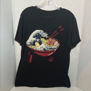 Threadless Black Tee with Ramen Wave Design